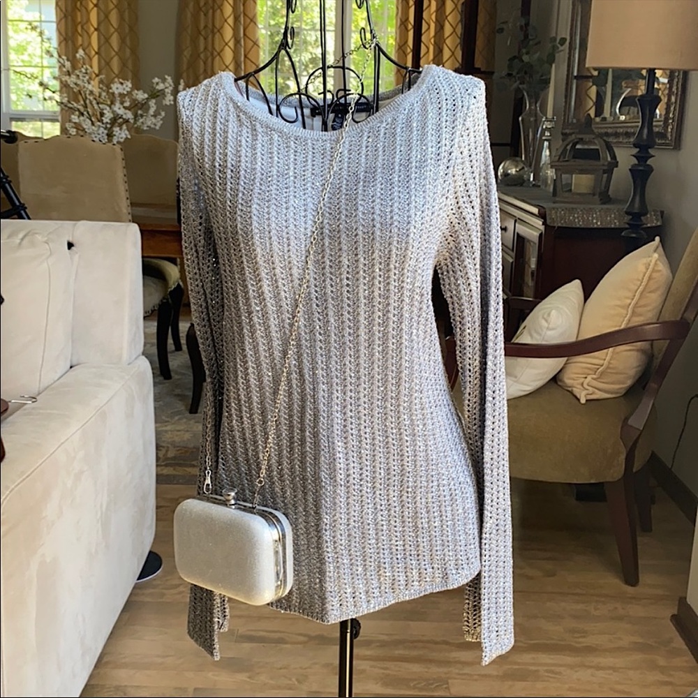 White House Black Market Sequin Long Sleeve Top